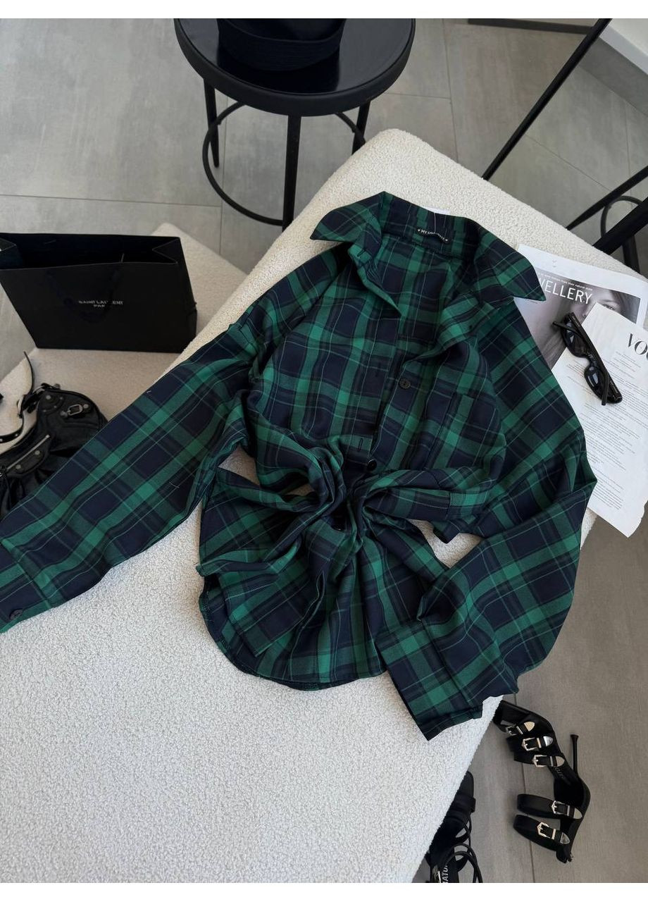 Зеленая повседневный, кэжуал рубашка в клетку No Brand с длинным рукавом