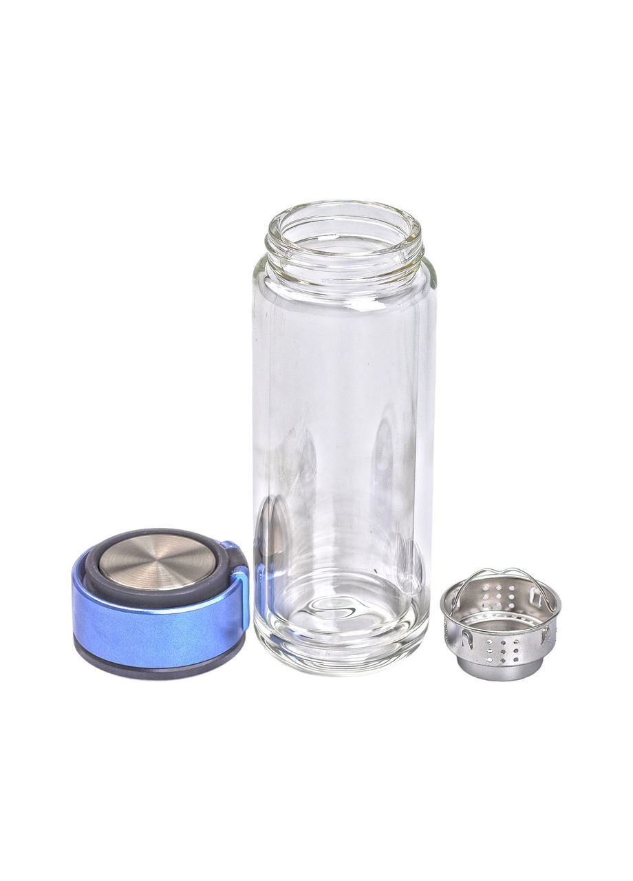 Термос стеклянный с двойными стенками и ситечком 330 мл Синий Yiwu (360456795)