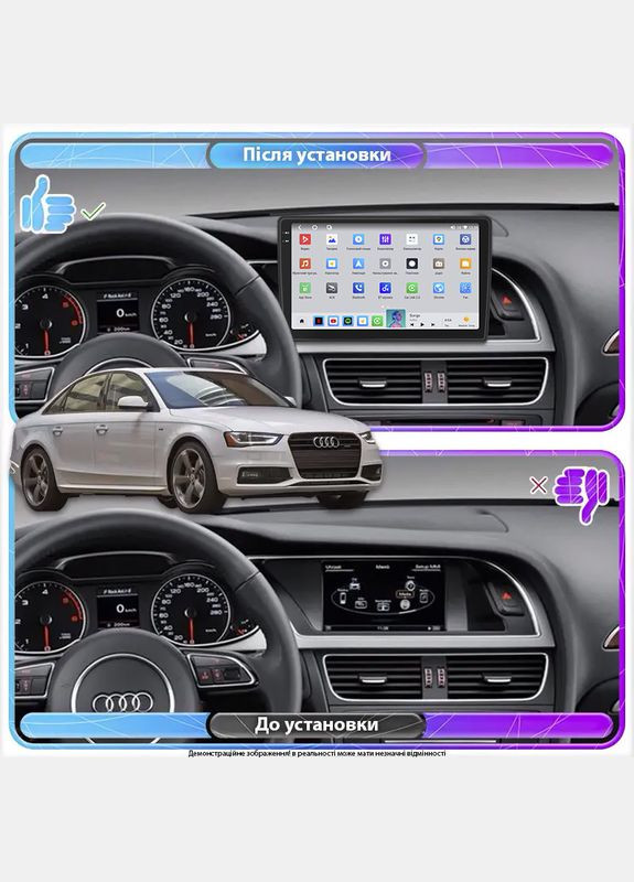 Штатна магнітола 10" для Audi A4 IV (B8) Рестайлінг 2011-2015 4/64 QLED CarPlay 4G 360 Prime 2 шт. Lesko (336205216)