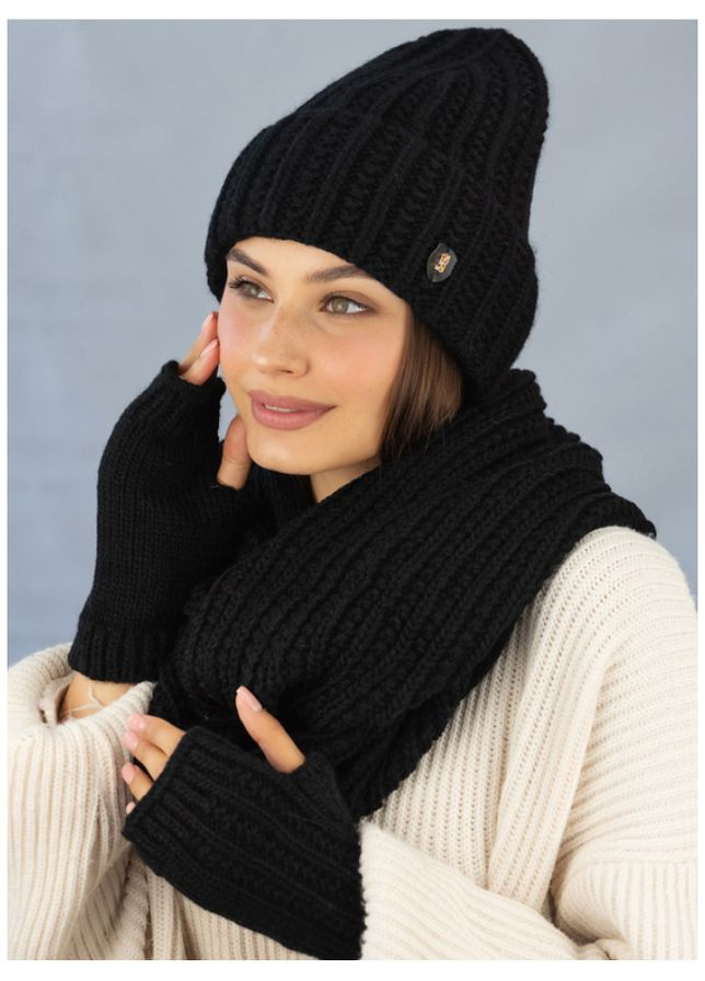 Шапка женская + шарф-снуд + митенки Комплект Braxton Юна (303358662)