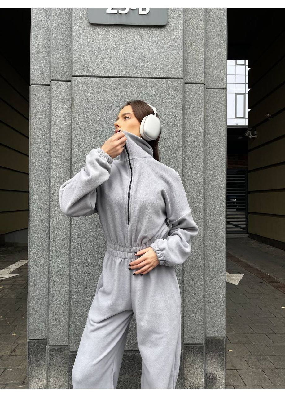 Комбінезон жіночий флісовий Style Point комбінезон-брюки однотонний графітовий спортивний, повсякденний, кежуал фліс