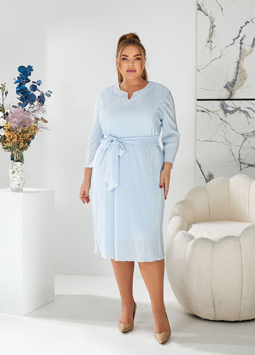 Голубое праздничный, коктейльное, вечернее платье плиссе а-силуэт, плиссированное No Brand однотонное