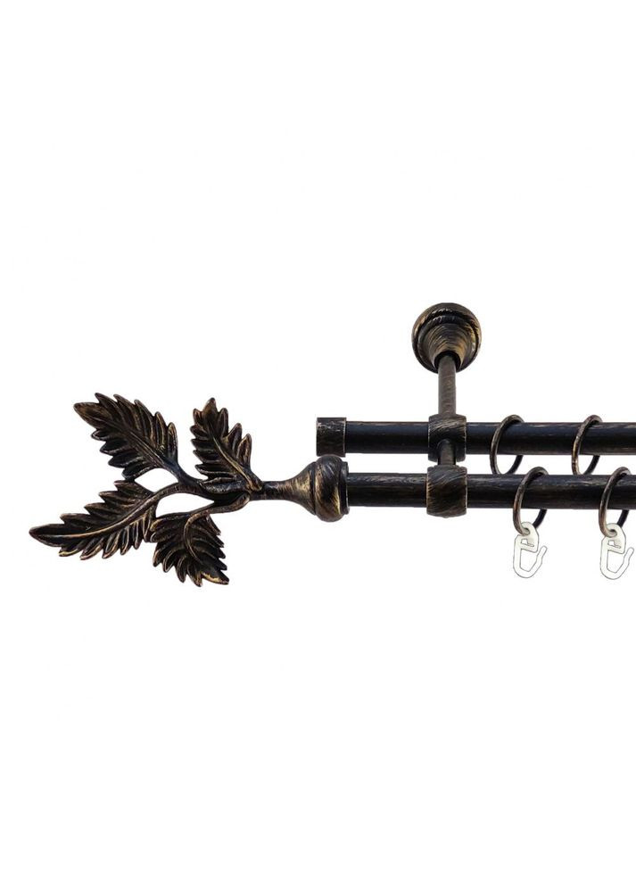 Карниз Папороть металлический двухрядный литой гладкая труба Чорне Золото 16\16 мм 200 см (5468285) ORVIT (300795477)