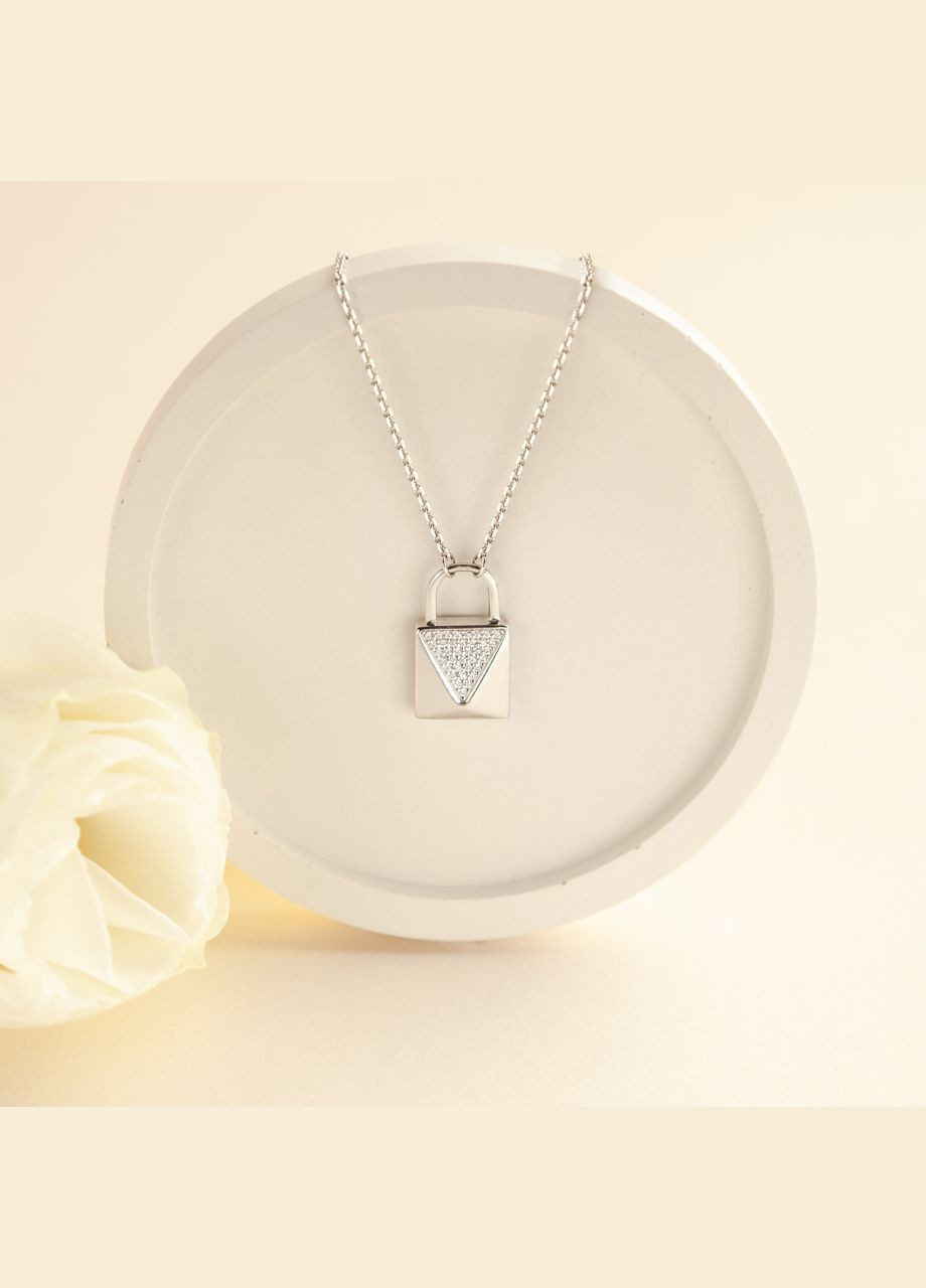 Кольє срібне тематичне Замок на тоненькому ланцюжку з білими фіанітами No Brand (354721979)