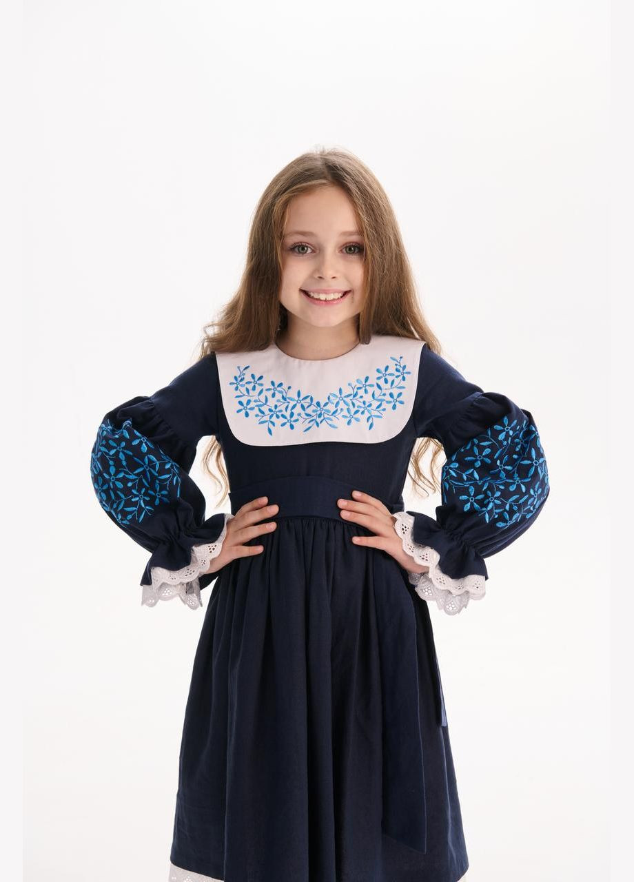 Синяя платье с вышивкой "весняночка" MEREZHKA узор орнамент хлопок (313402062)
