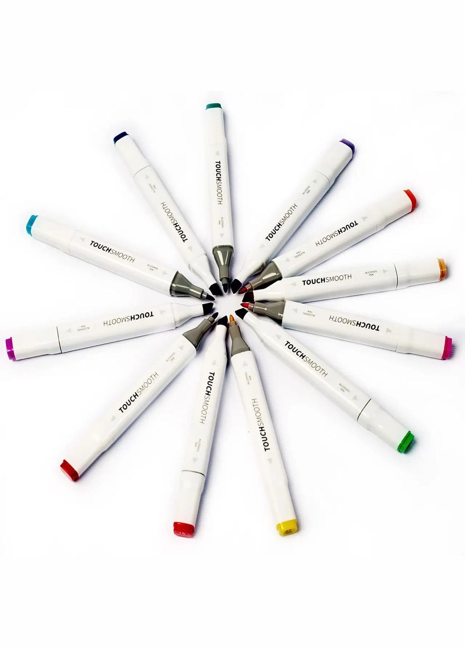 Маркери набір Smooth 200 шт двосторонні спиртові для малювання, скетчів+Підставка блакитна під маркери Touch (344573552)