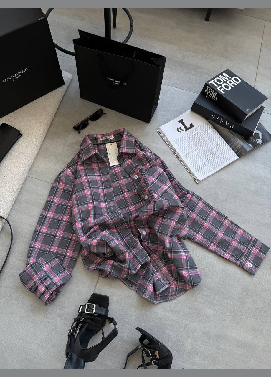 Серая повседневный рубашка в клетку Гермес с длинным рукавом