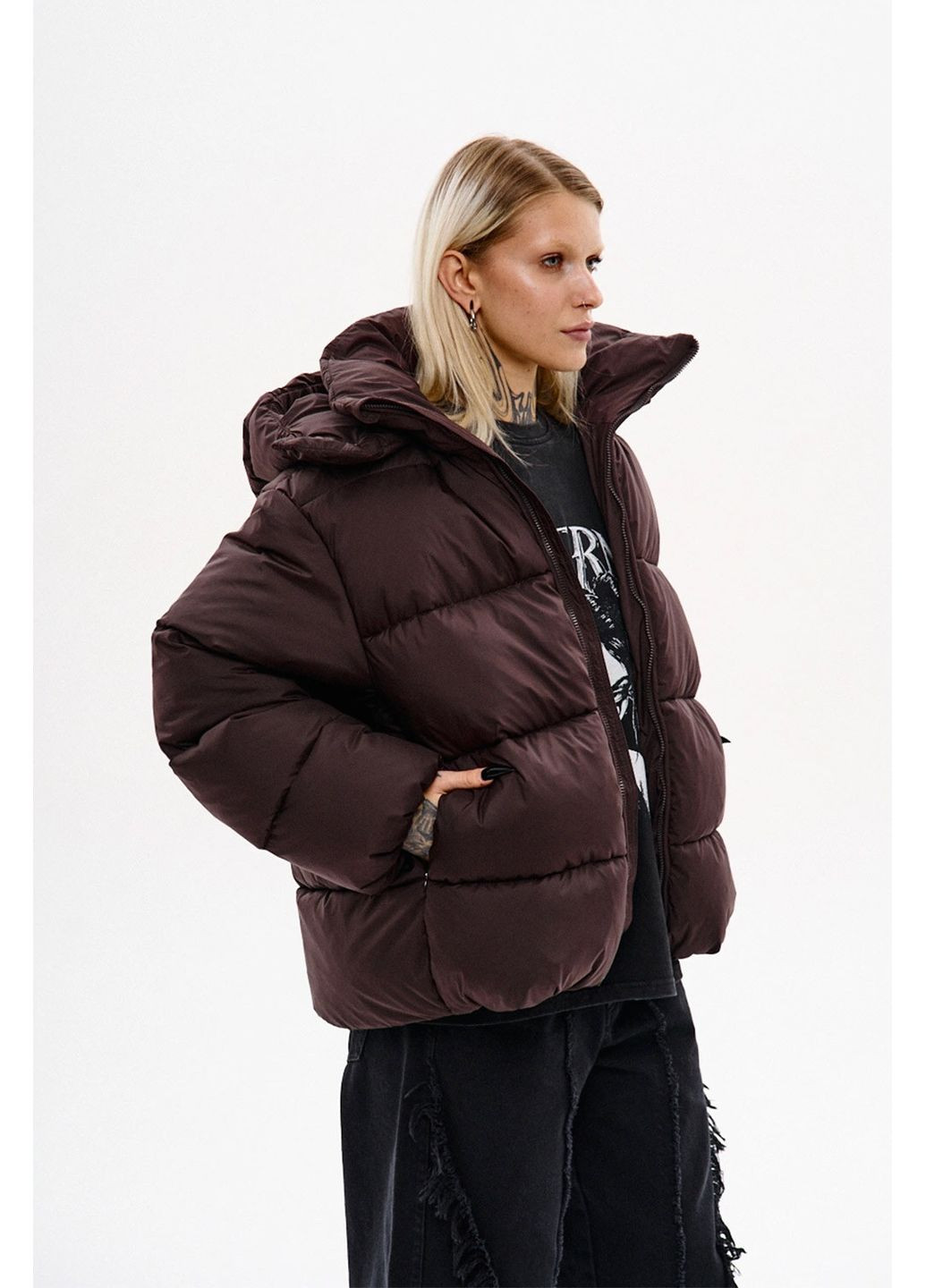 Коричневая зимняя зиппер флис полар стелс шоколадного цвета ТУР