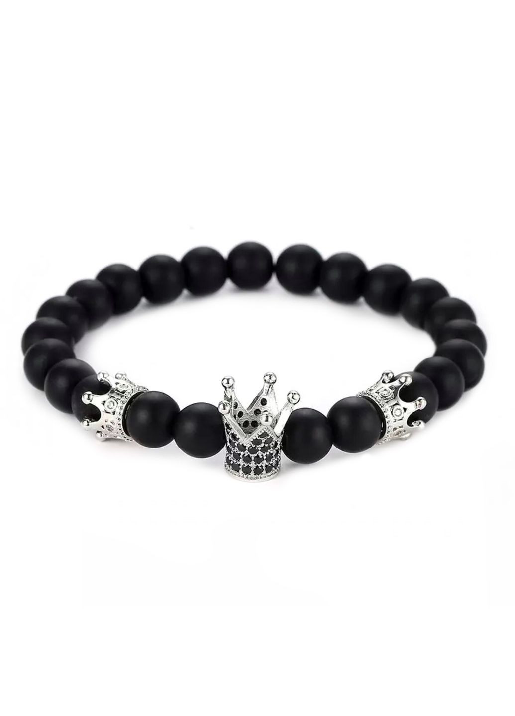 Браслет із шунгіту з коронами срібного кольору (20047) Hemst (302245294)
