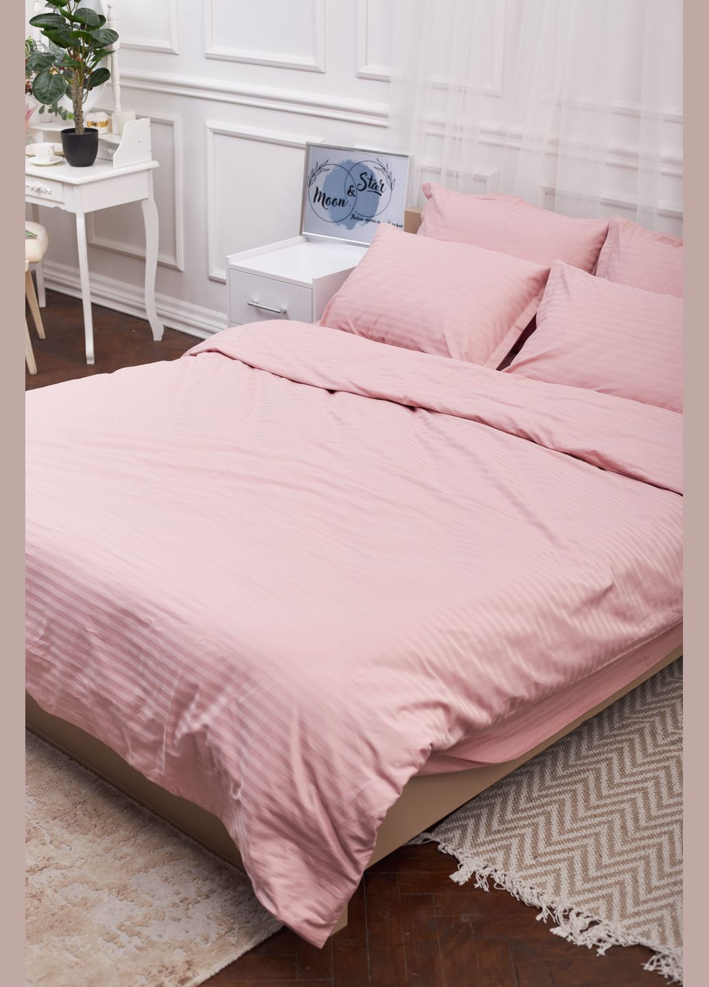 Комплект постельного белья Satin Stripe семейный 160х220х2 наволочки 2х70х70 (MS-820003637) Moon&Star stripe pink (288044139)