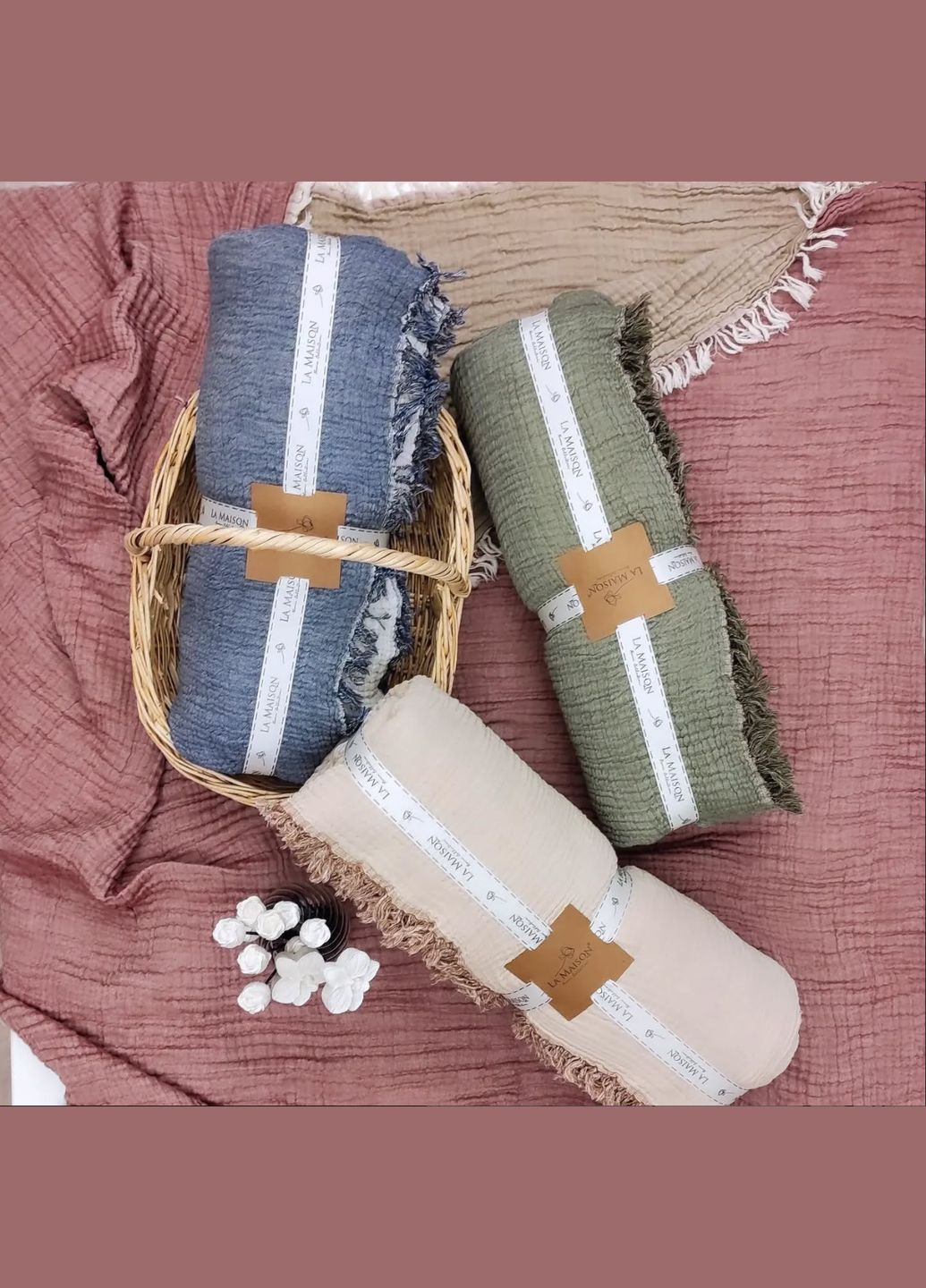 Муслиновое покрывало 230×240 Selin Antrasit – Ekru La Maison (340458764)