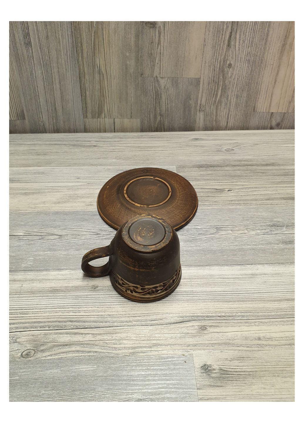 Чашка для кави з блюдцем з червоної глини No Brand (329408518)