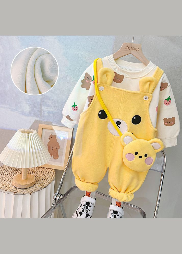 Желтый демисезонный комбинезон модный детский с медведиком ( ) (14290) Qoopixie