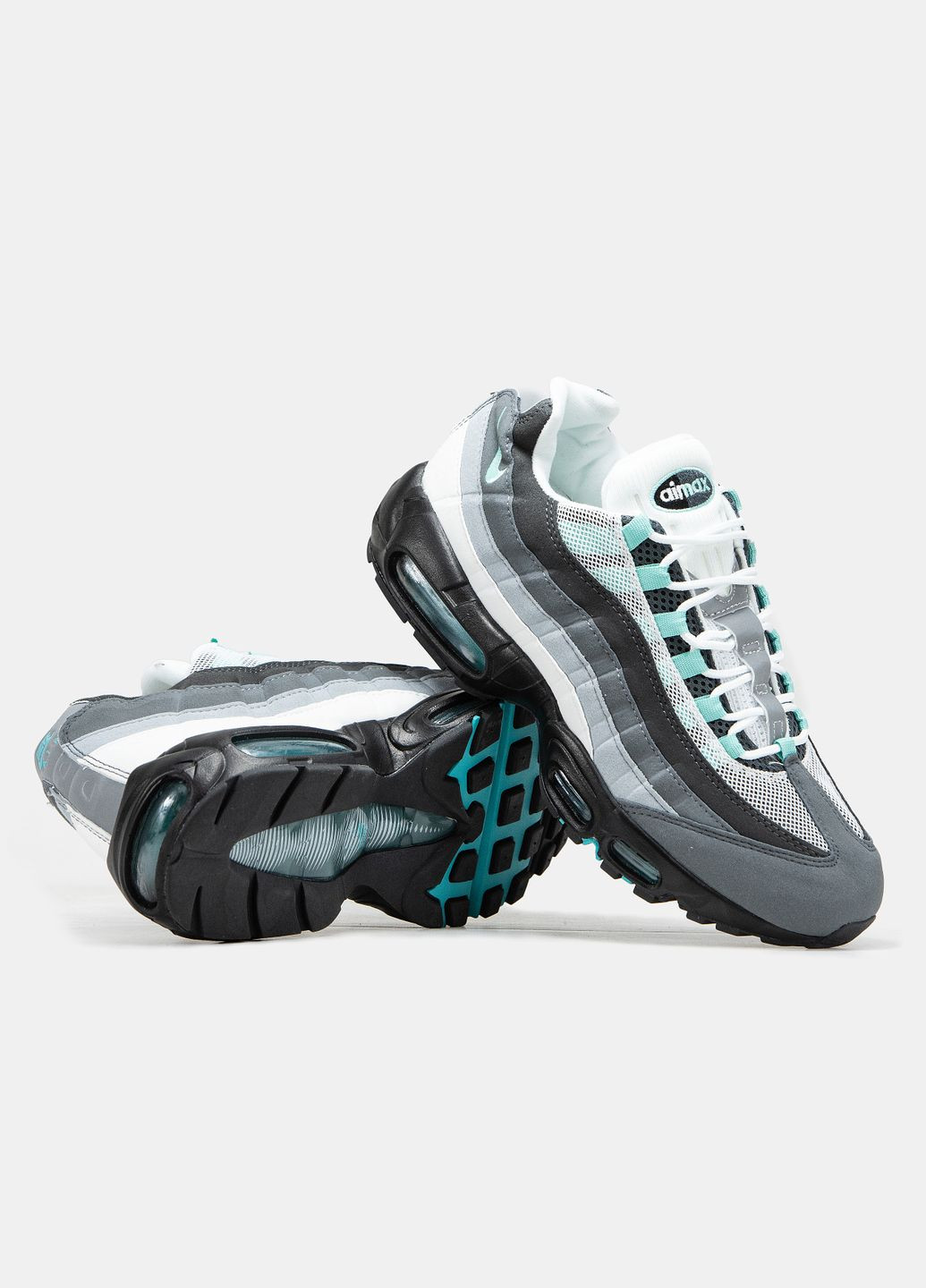 Сірі всесезон кросівки чоловічі nike air max 95 gray mint black | найк аір макс 95 сірі чорні No Brand