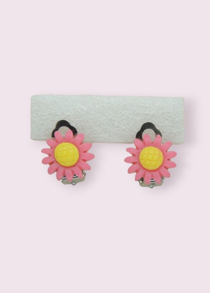 Серьги клипсы детские для ушей без пробивания цветок Розовая Маргаритка Liresmina Jewelry (289533635)