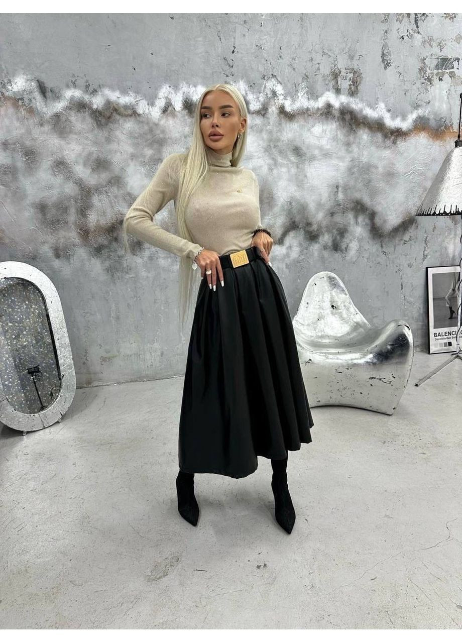 Черная женская юбка с эко-кожей на флисе Osoblyva