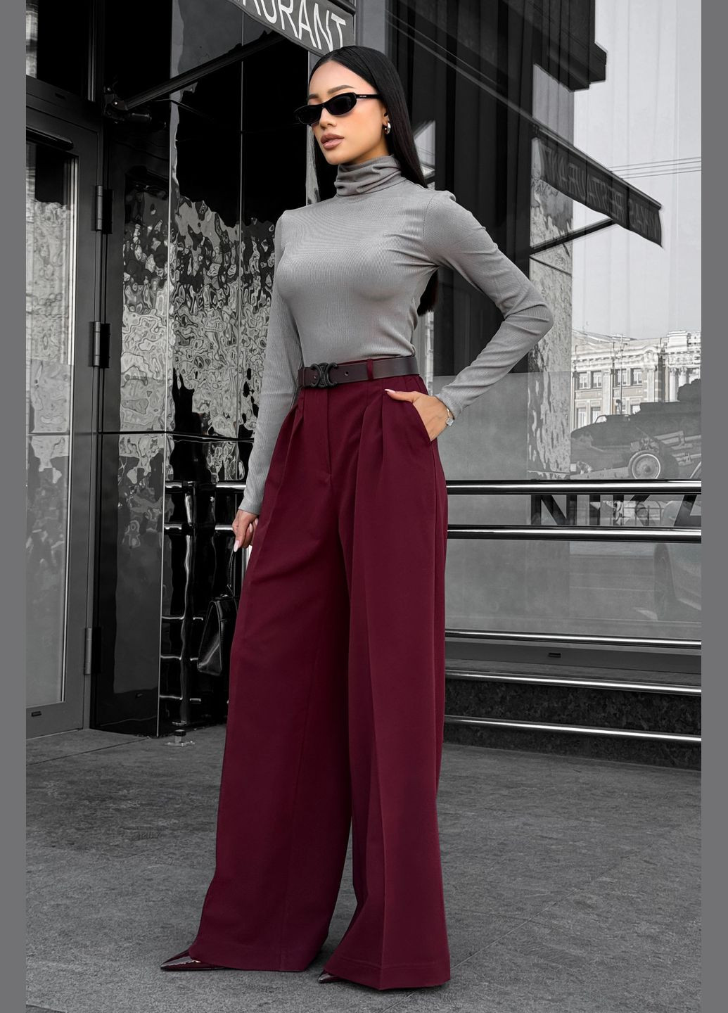 Стильные брюки палаццо к цвету бургунди Jadone Fashion (304972932)