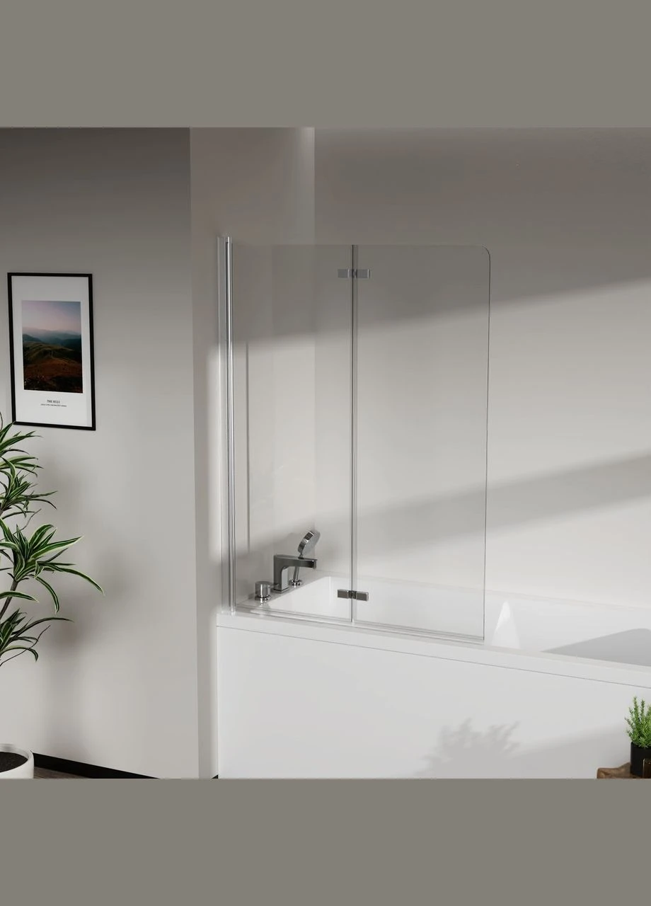 Шторка для ванни скляна Glass RDW02-J2 Silver на 2 секції 140 х 100 см AVKO (340112852)
