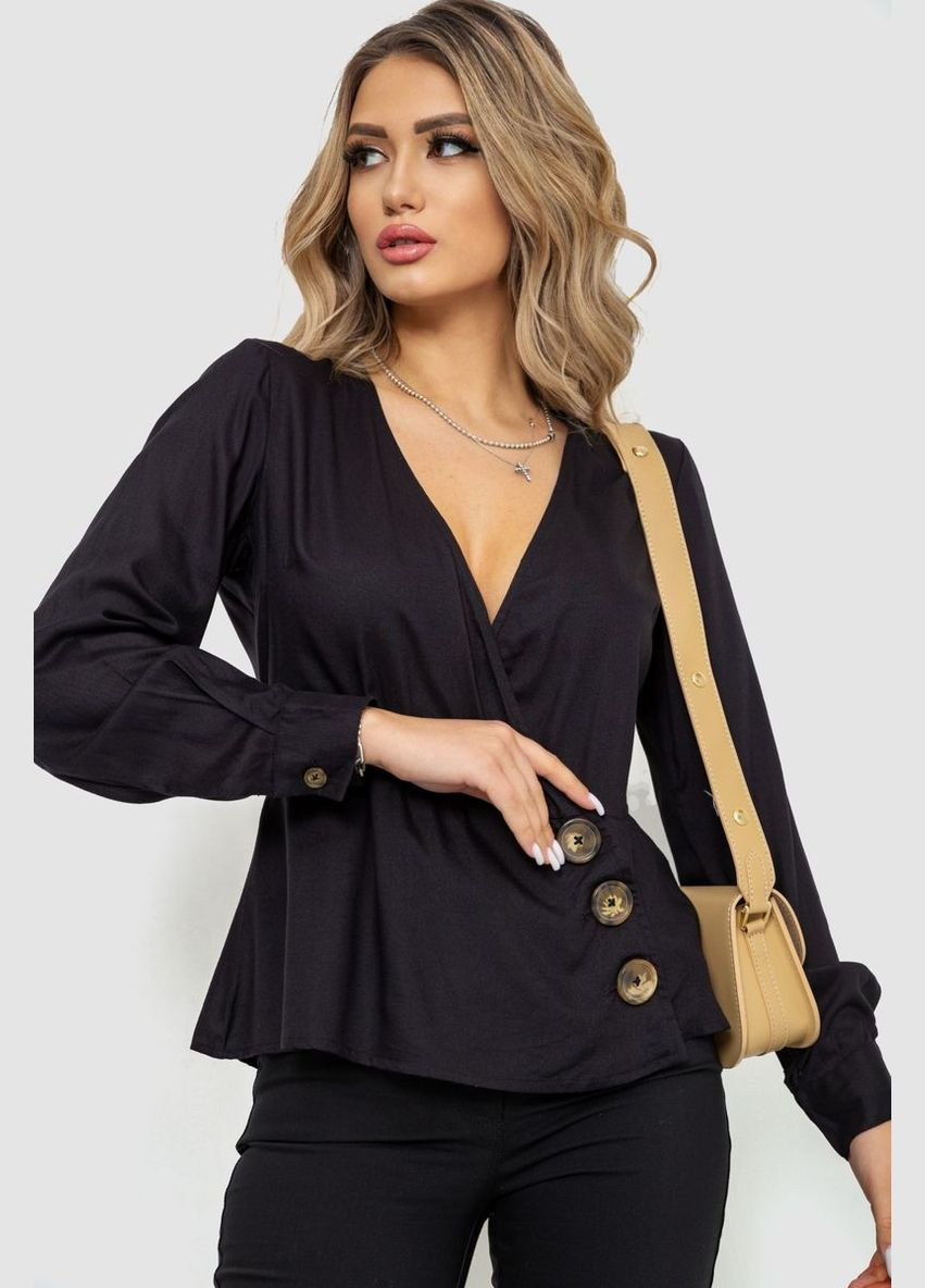 Чорна блуза на запах, колір чорний, 244r063 Ager