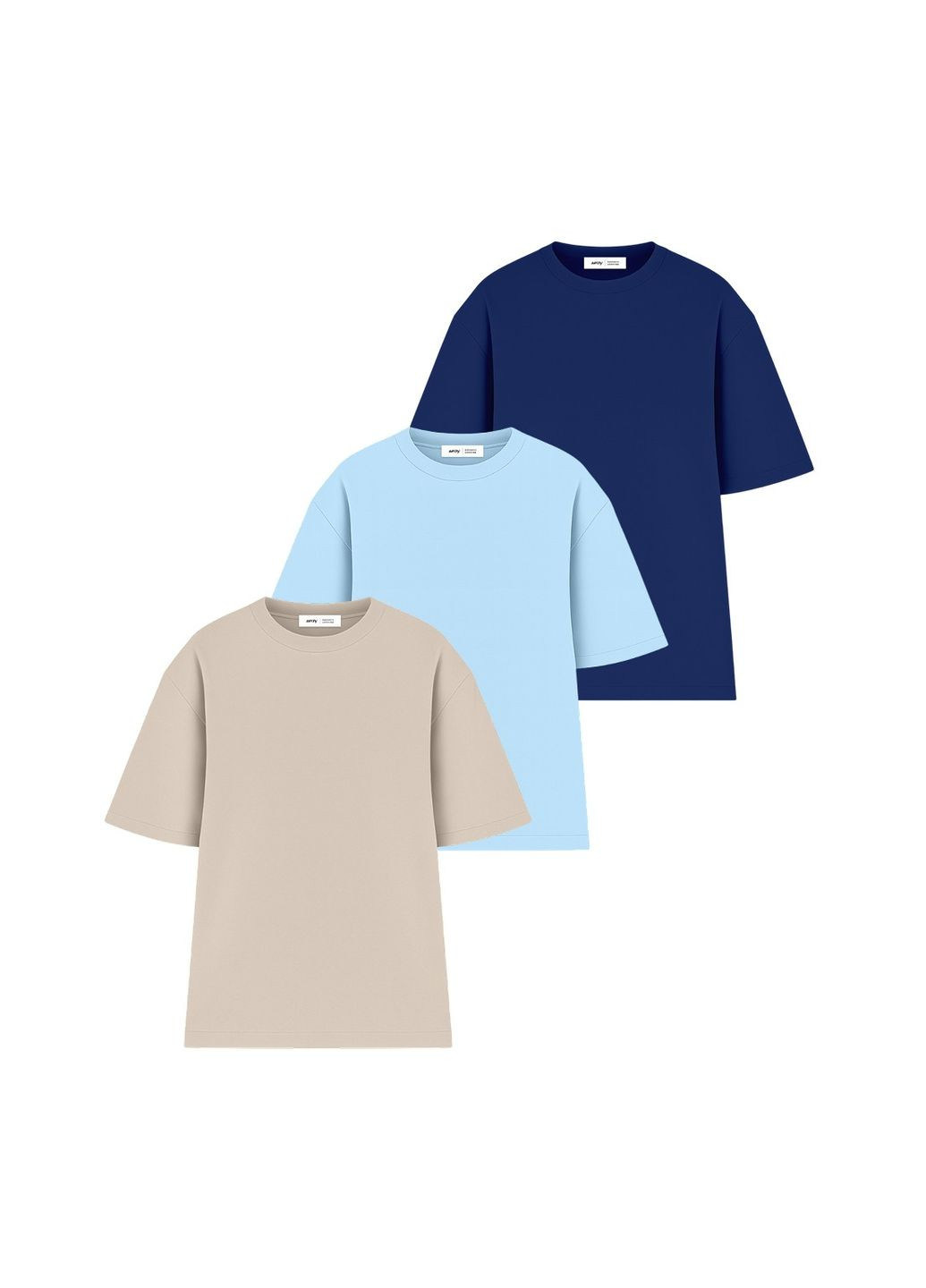 Набір оверсайз футболок жіночих 3шт, Бежевий/Блакитний/Темно-синій (U0104W-3PACK2) RAY Oversize - (345556625)