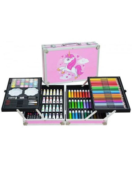 Набор для рисования в алюминиевом чемодане Единорог 145 предметов, Розовый No Brand (334293445)