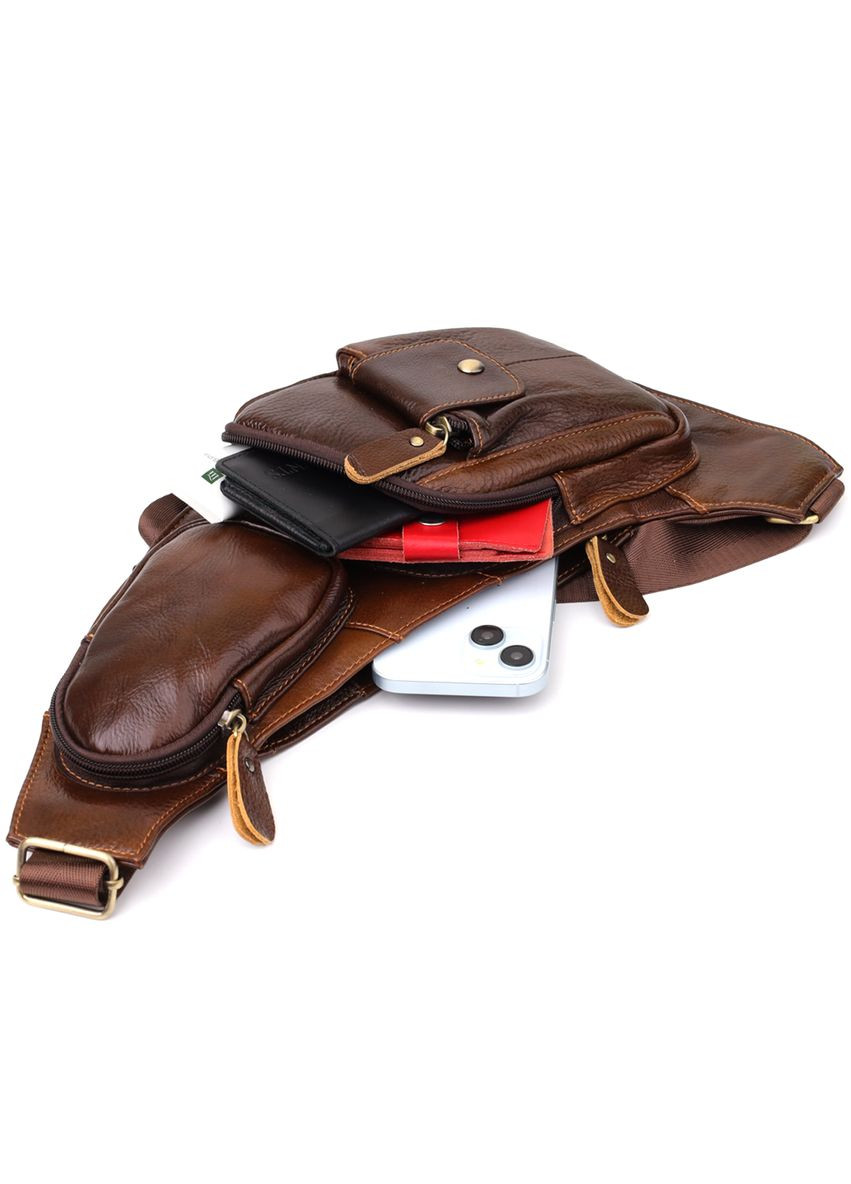 Мужская сумка с большим количеством карманов из натуральной кожи 22962 Коричневый Vintage (348358979)