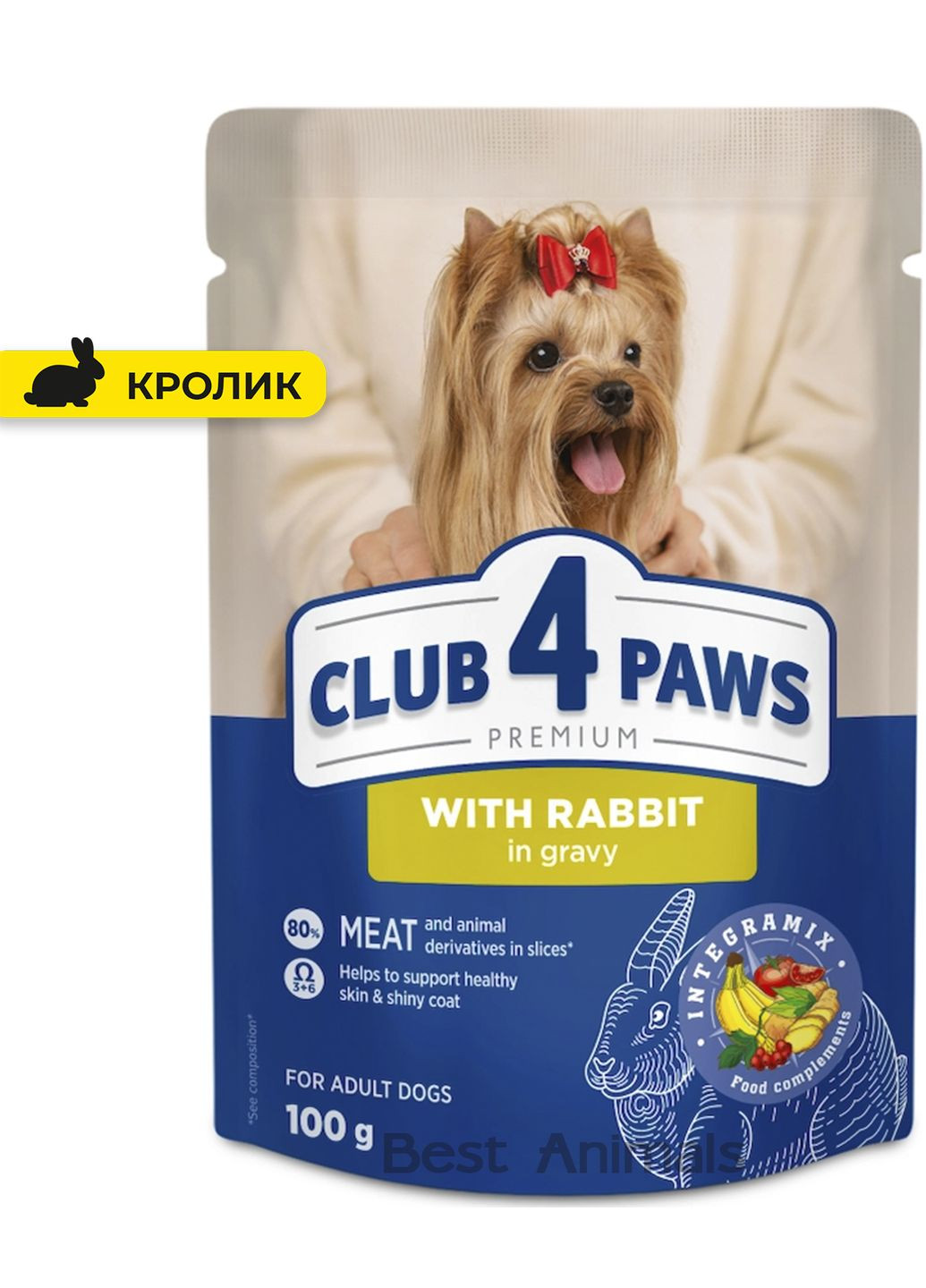Вологий корм для собак малих порід Клуб 4 Лапи з кроликом в соусі пауч 100 г 1 шт Club 4 Paws (362700681)