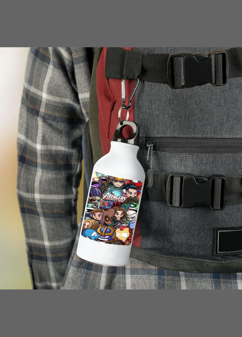 Фляга (бутылка) для воды с карабином Марвел 500 мл Металлическая #04 500 мл Белый No Brand (323640032)