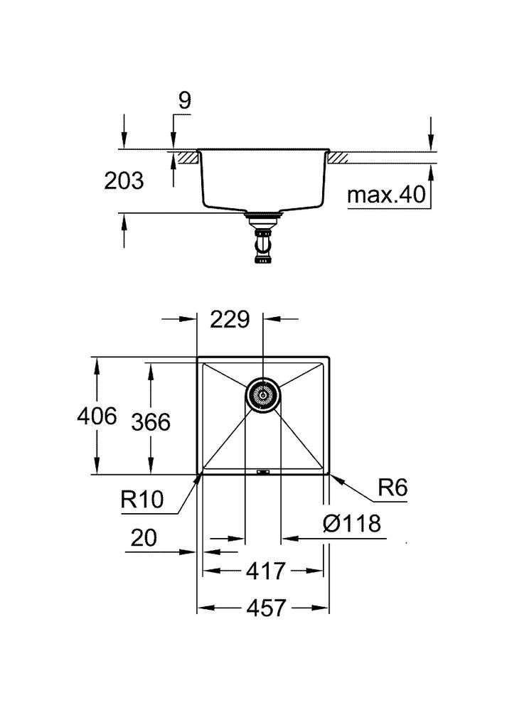 Мойка для кухни 457 x 406 мм, Granite Black (31653AP0) Grohe (360402547)