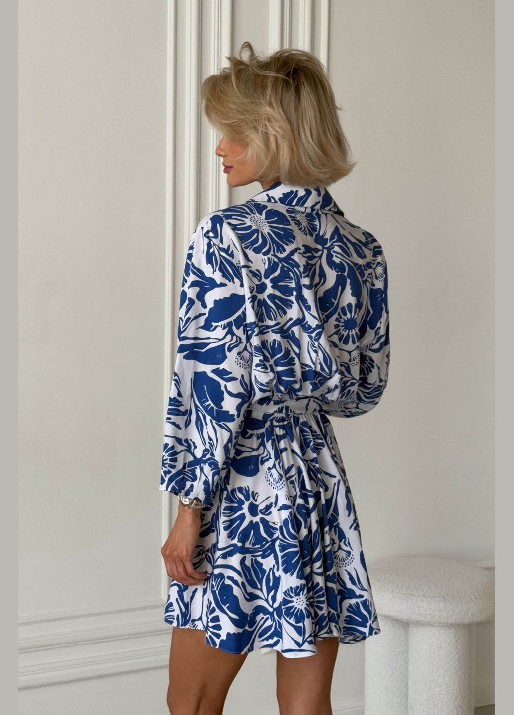 Голубое повседневный женское короткое платье голубого цвета Jadone Fashion с цветочным принтом