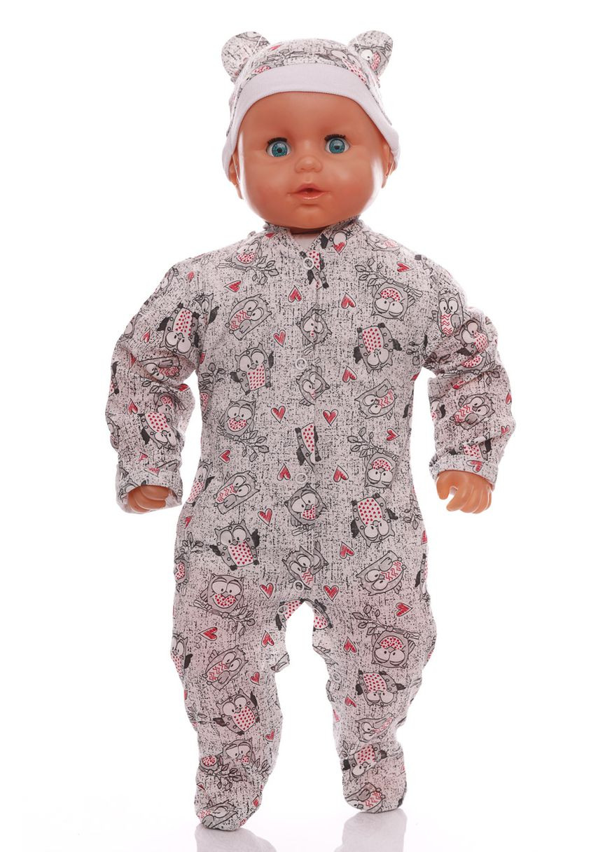 Чоловічок з шапкою для дівчинки кулір сірий з червоним сушки 56 см (40467) BABYKROHA (297198107)