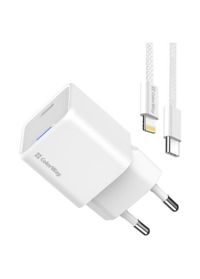Зарядное устройство C101D GaN Mini 20W PD PPS USB-C + cable USB-C to Lightning white (CW-CHS059PDL-WT) Colorway C101D GaN Mini 20W PD PPS USB-C + cable USB-C to L (370018492)