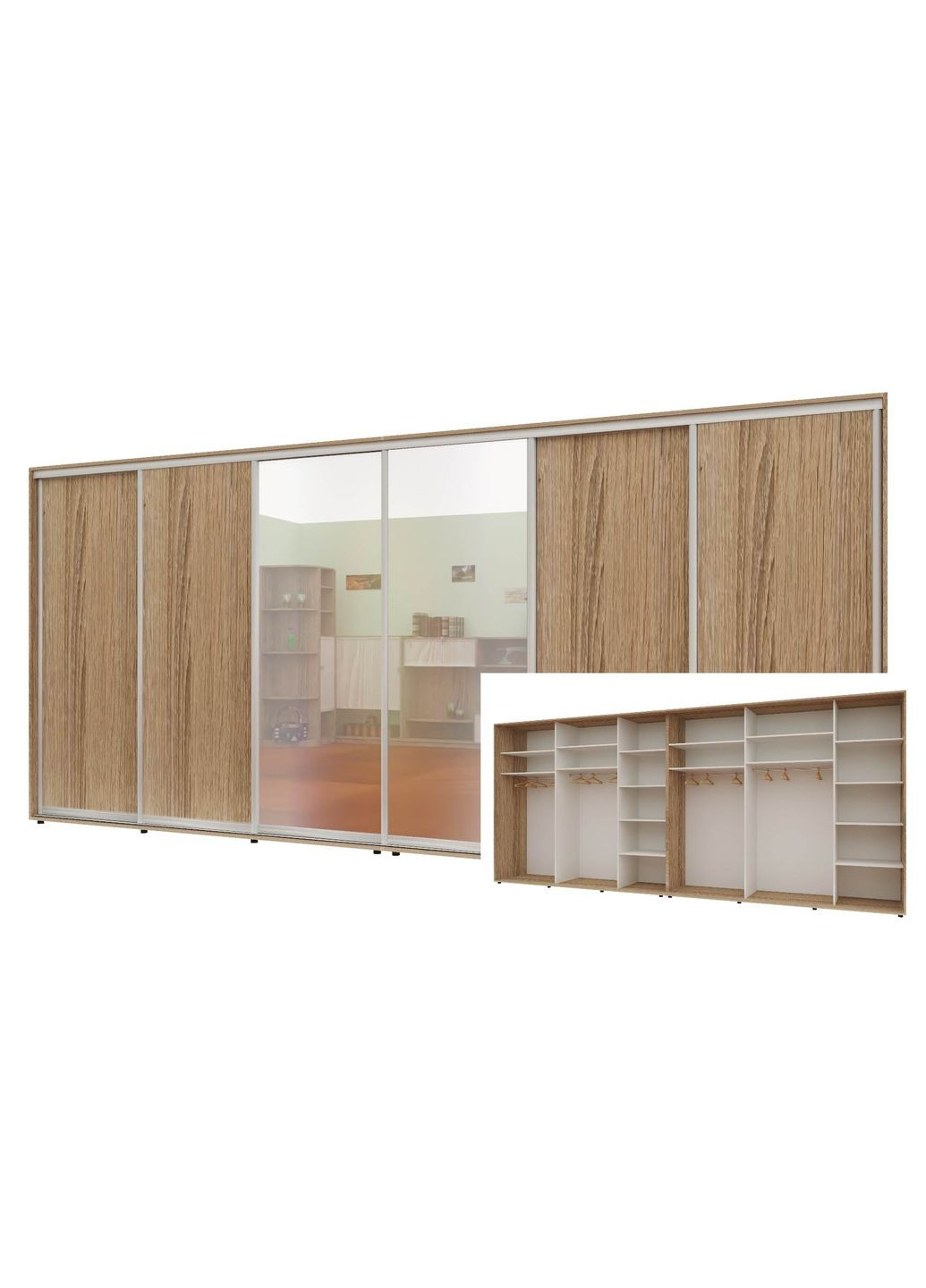 Шафа-купе шестидверна 480*60*220 см Натуральний 4 двері ДСП + 2 двері Дзеркало Стандарт Комфорт Меблі (360434857)