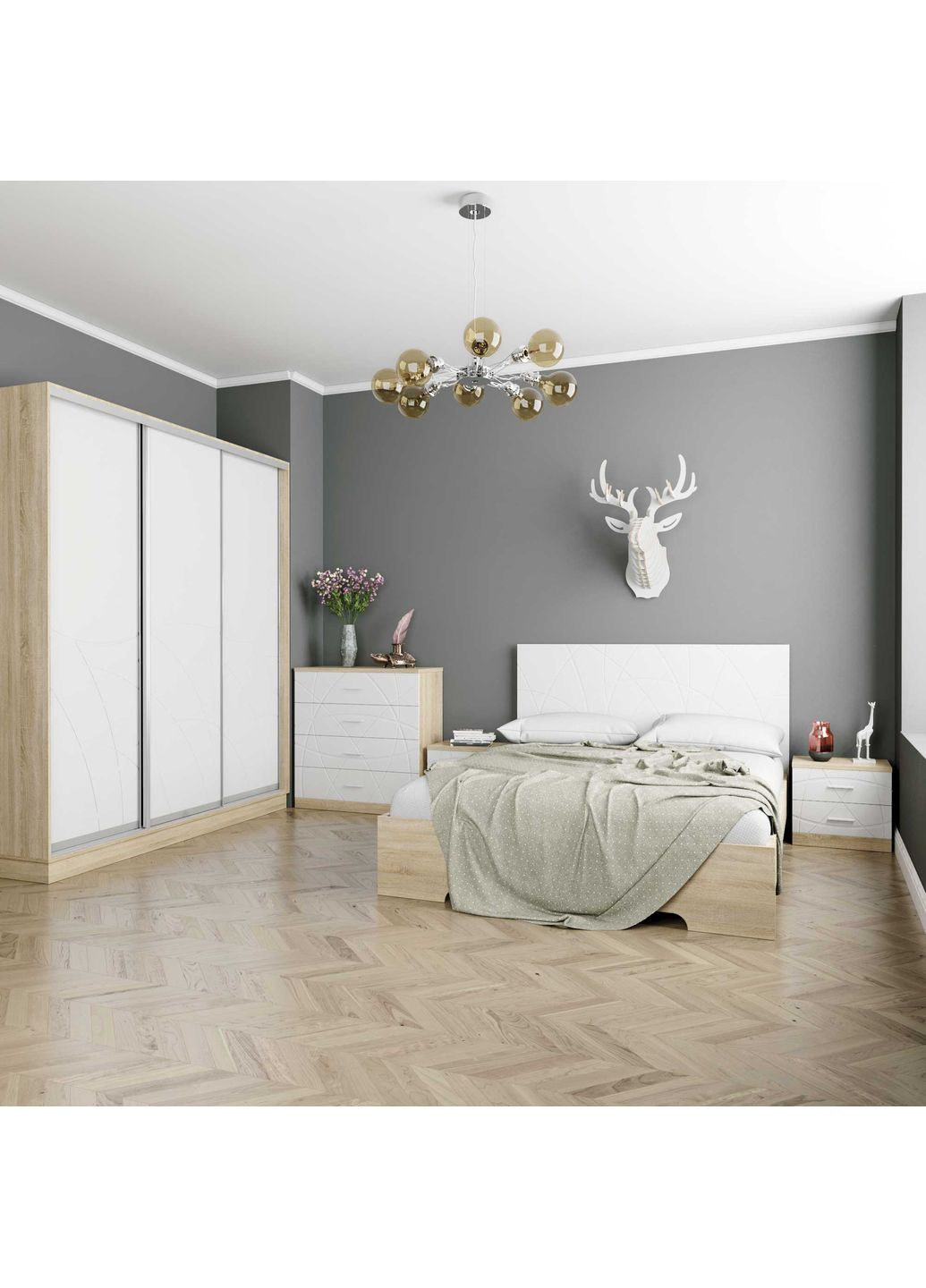 Ліжко 1,6 Loretto 1670x1100x2044 Дуб сонома + Білий супермат (107070601) Art In Head (337309093)