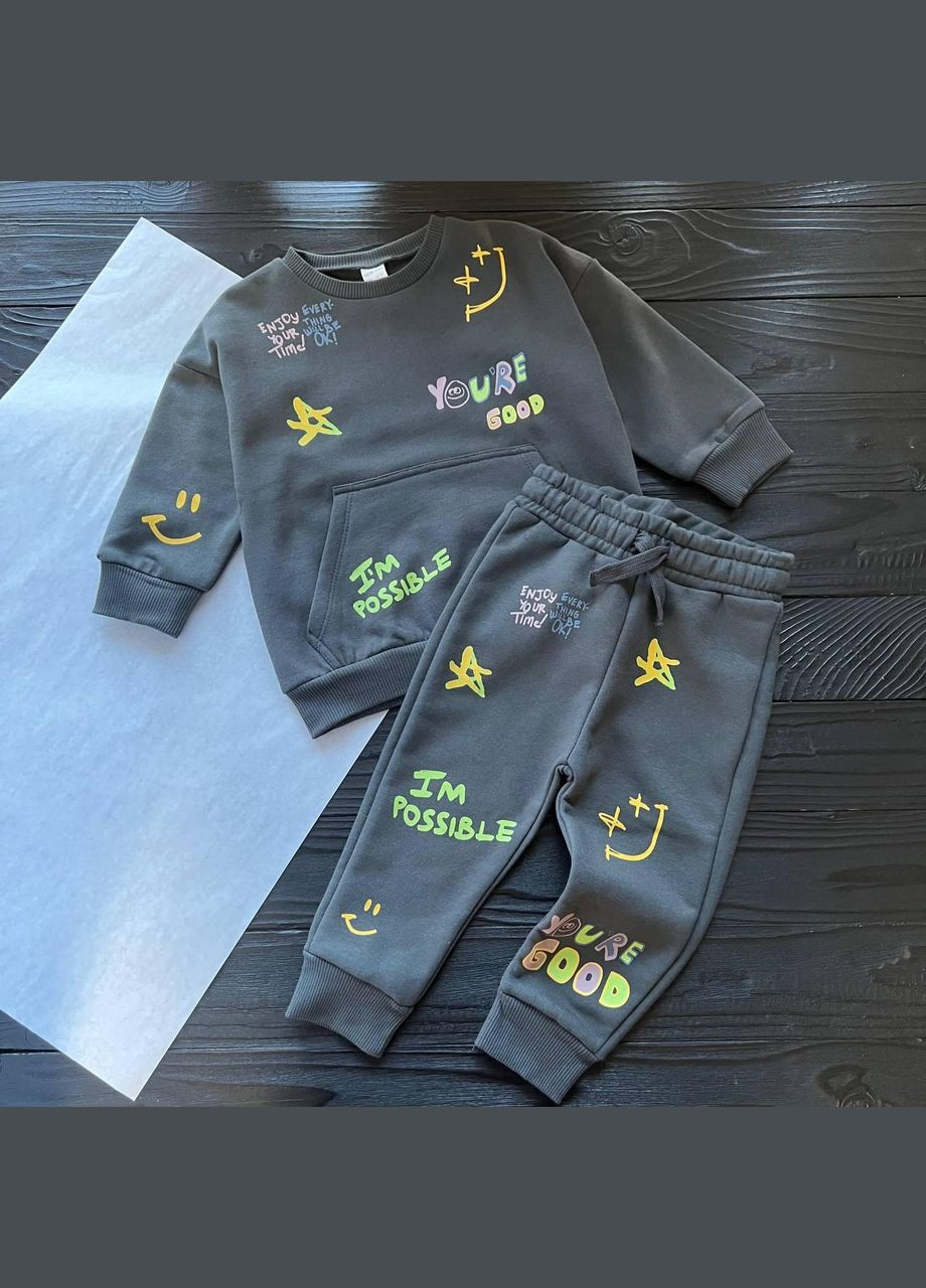 Темно-сірий демісезонний дитячий костюм для хлопчика кофта та штани темно-сірий 4-5 років см LC Waikiki