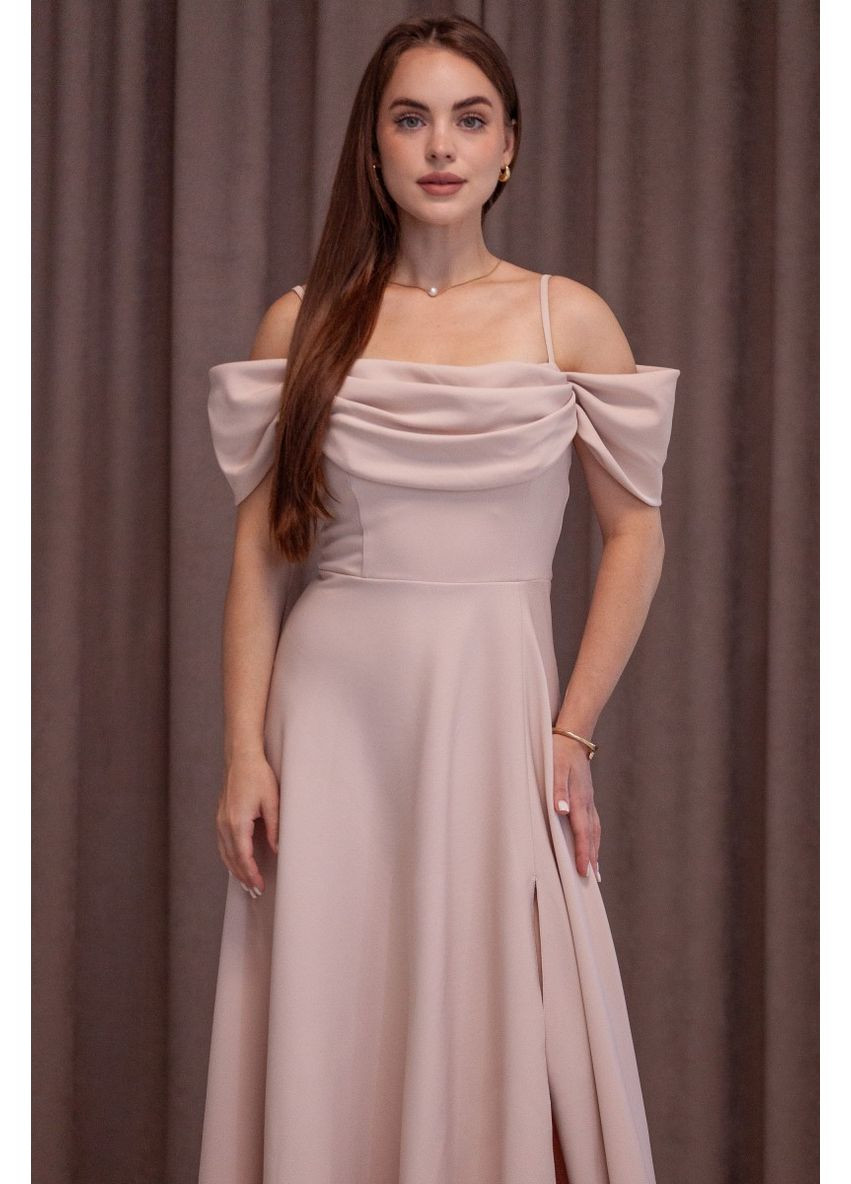 Бежева вечірня плаття а-силует First Woman однотонна