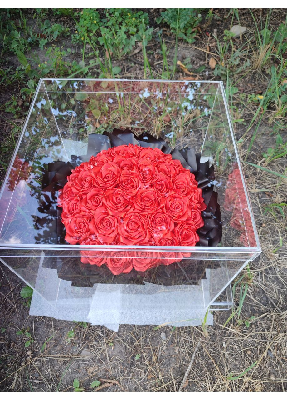 Букет з атласних стрічок в акриловому кубі No Brand (368672391)