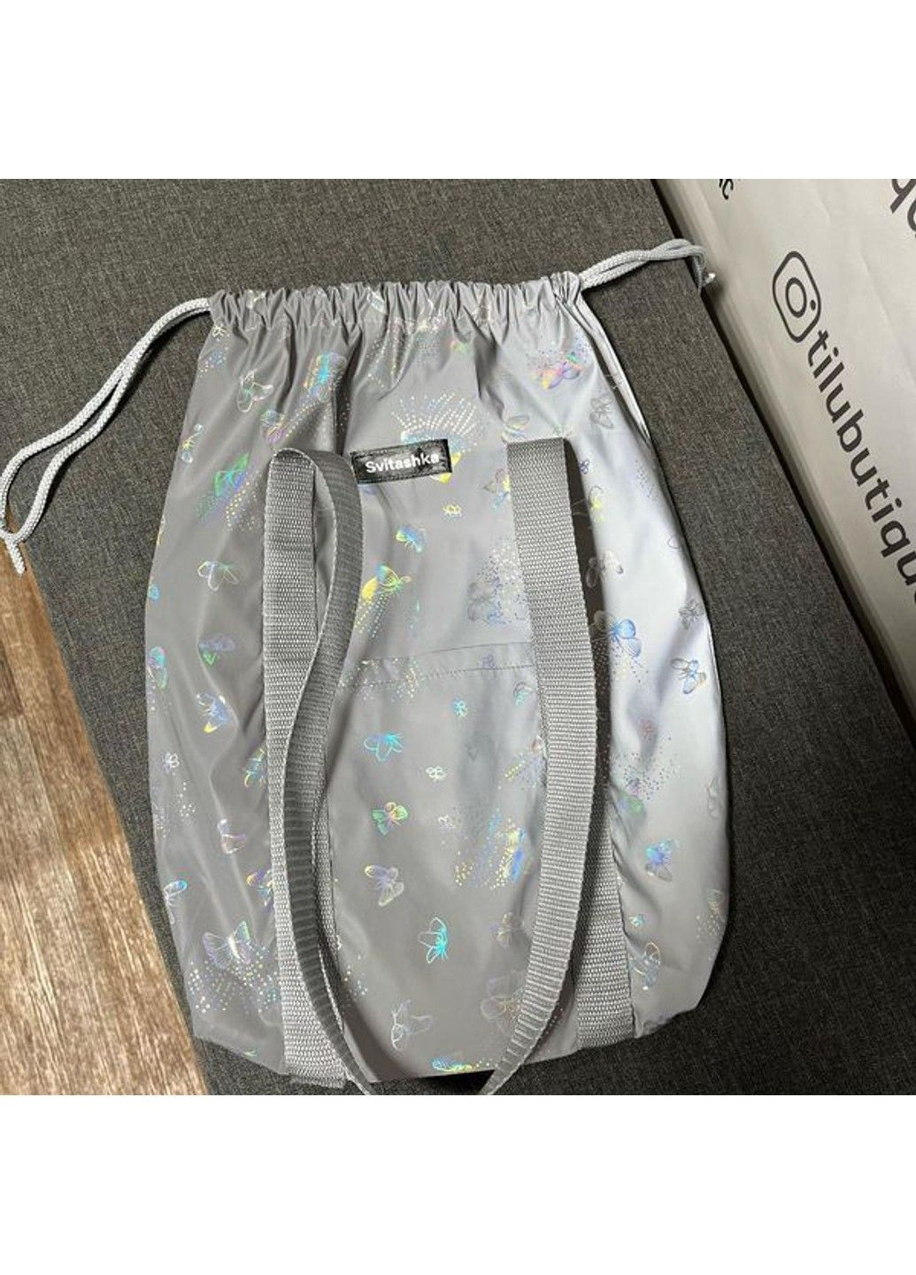 Світловідбиваюча сумка шоппер Svitashka Метелик на завязках сірі ручки Кишені No Brand (335051218)