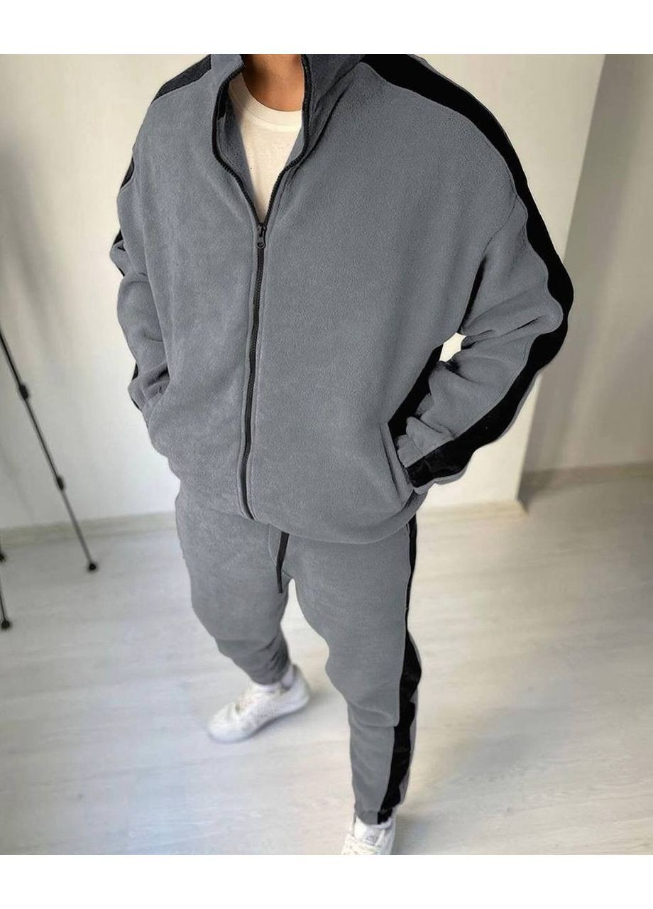 Графитовый демисезонный костюм мужской двухсторонний флис плотность 300,брюки и кофта на молнии Україна