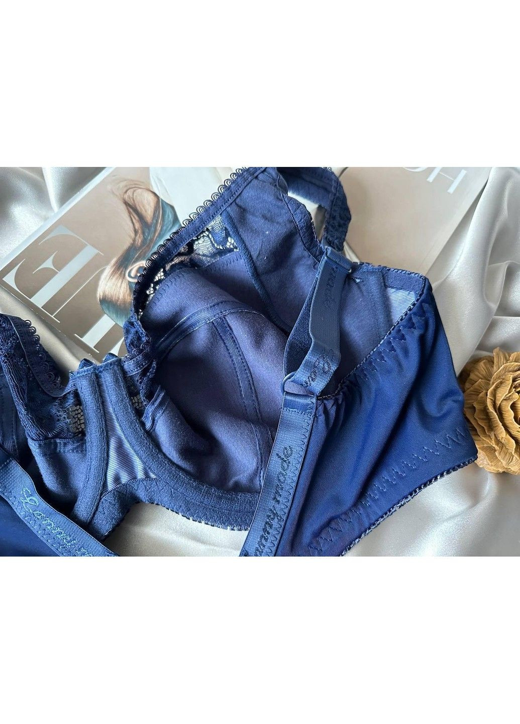 Синий синий бюстгальтер большого размера на чашку f без поролона Lanny Mode