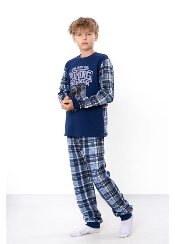 Темно-синя утеплена піжама для хлопчика (штани+кофта) з принтом (p-16102) Носи своє