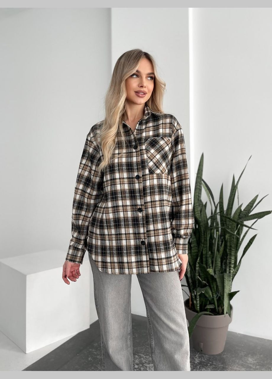 Серо-коричневая повседневный, кэжуал рубашка в клетку No Brand