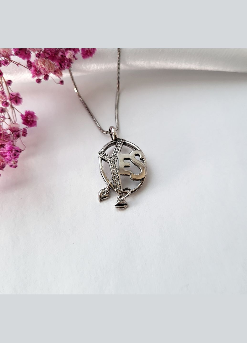 Серебряная подвеска Овальный кулон Yes Да с Белыми камнями серебро 925 пробы Родированное 3961 3.15г No Brand (306742817)