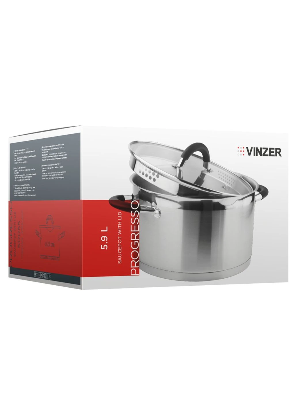 Кастрюля нержавейка с крышкой Progresso 24 см, 5.9 л (50055) Vinzer (334712899)