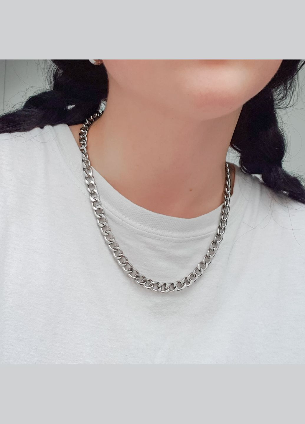 Ланцюг сріблястий класичний металевий мінімалістичний базовий ланцюжок намисто в стилі панк гранж готика кольє альт стильний No Brand (307288339)