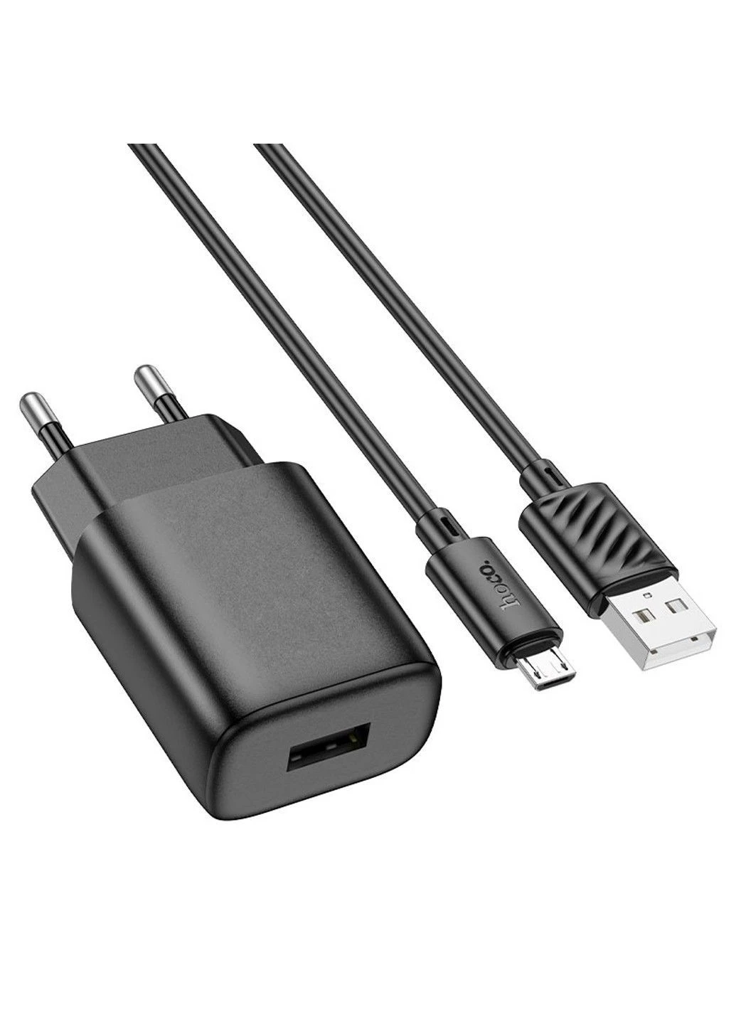 Сетевое зарядное устройство с кабелем C134A Solid single-port charger set (Micro) (EU) Black Hoco (380668549)