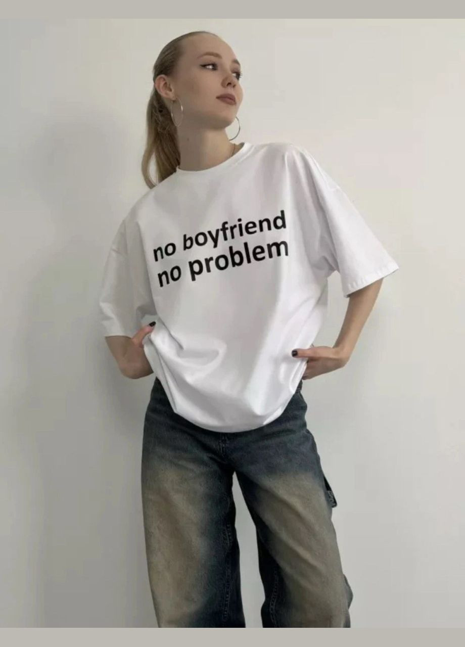 Футболка жіноча біла оверсайз з принтом No Brand - (340111623)