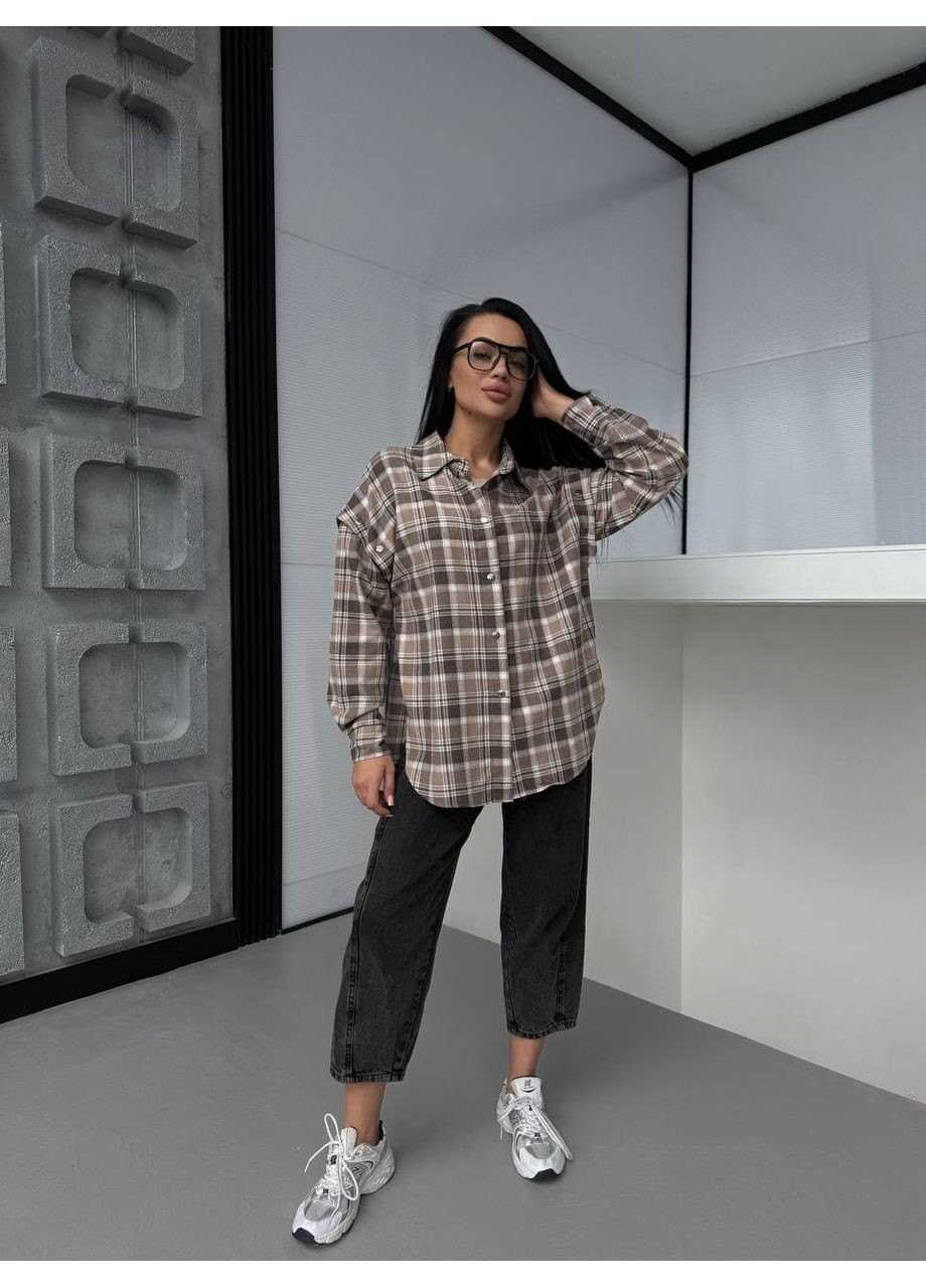 Бежевая повседневный, кэжуал рубашка в клетку Україна с длинным рукавом