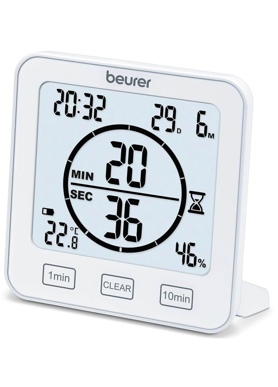 Термогигрометр, внутр. измерение, темпра, влажность, время, AAAx2, в комплекте, белый Beurer (314833145)