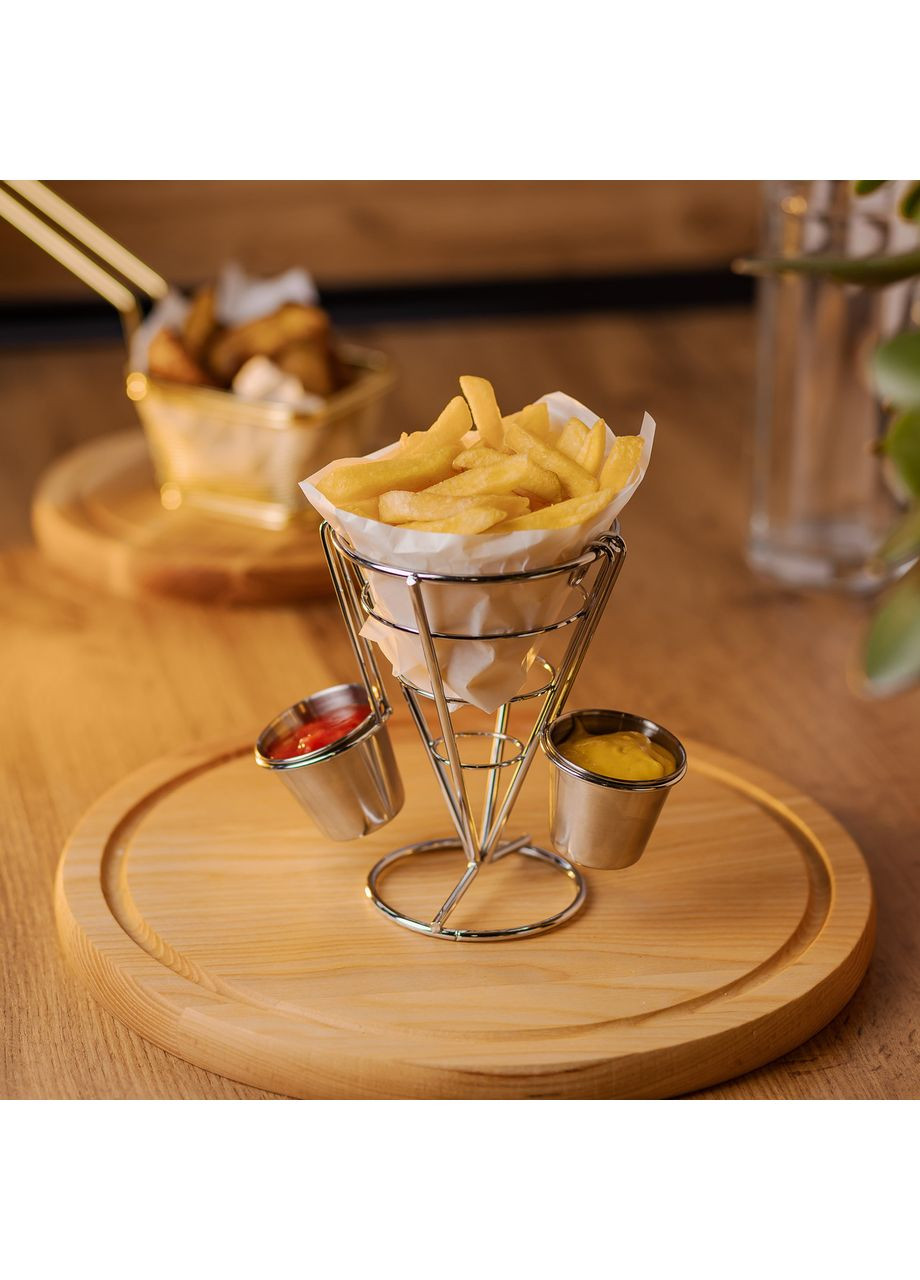 Кошик для картоплі фрі із соусниками конусна 15х15х13.5 см HP-19-7 (A-033462) Zhongjing (361242386)